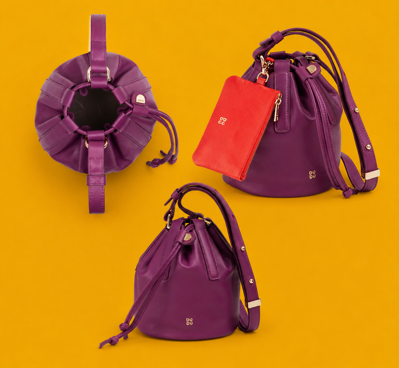 Borsa in pelle con coulisse piccola- FUCSIA