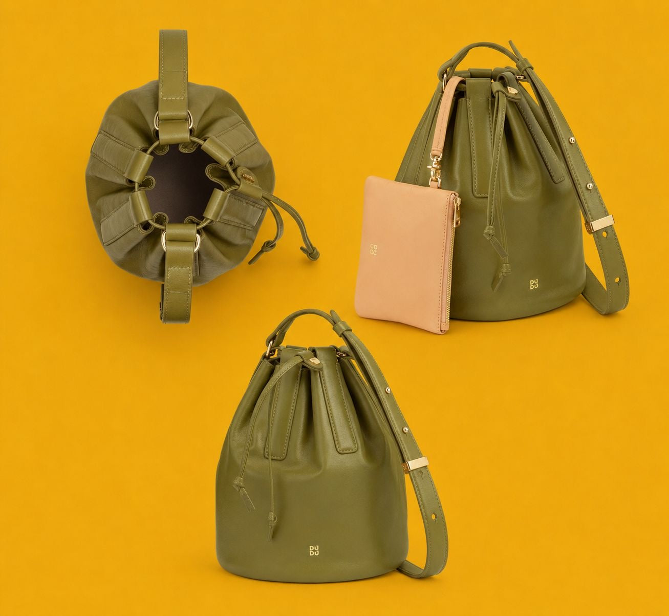 Borsa in pelle con coulisse piccola - VERDE OLIVA