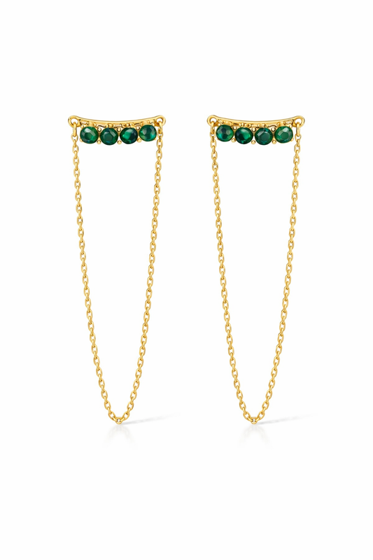 Orecchini con pietre e catenella - VERDE