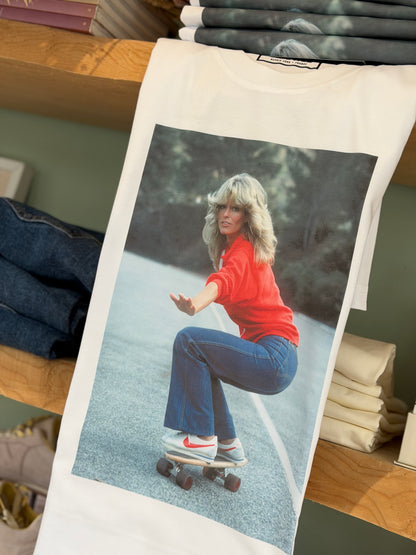 T-shirt stampa Farrah Fawcett - BIANCO