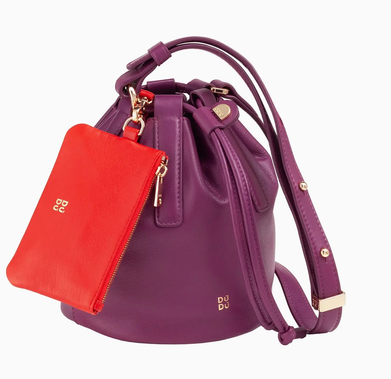 Borsa in pelle con coulisse piccola- FUCSIA
