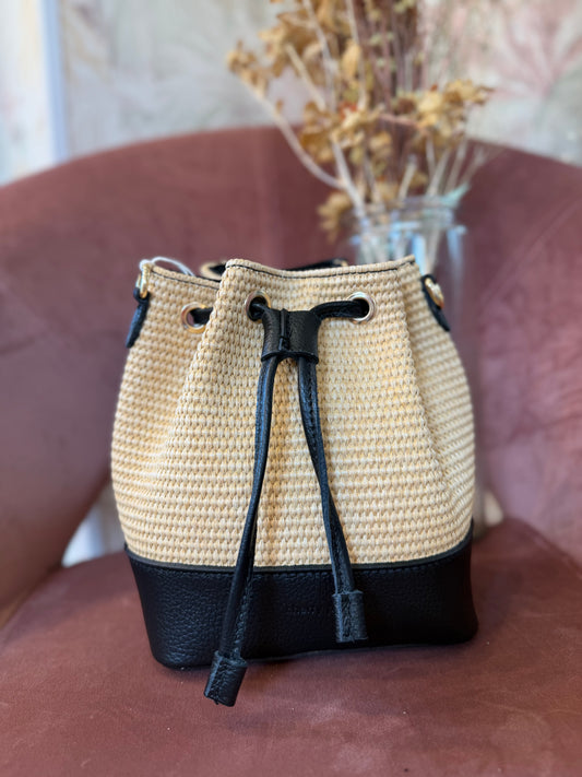 Borsa CINTHYA in pelle e rafia - NERO