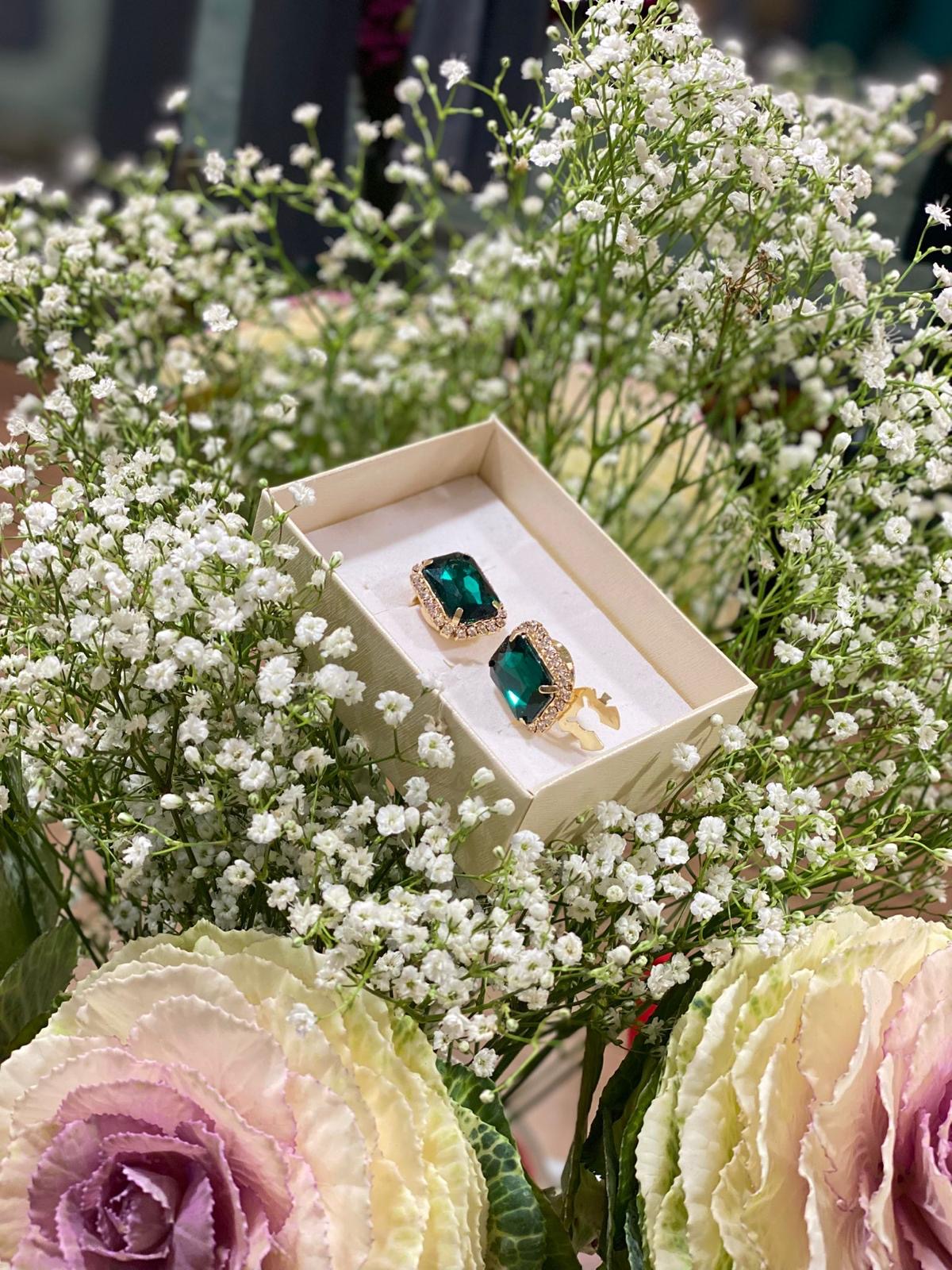 Copribottini retrò rettangolare zirconi - VERDE