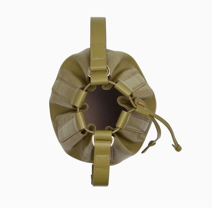 Borsa in pelle con coulisse piccola - VERDE OLIVA