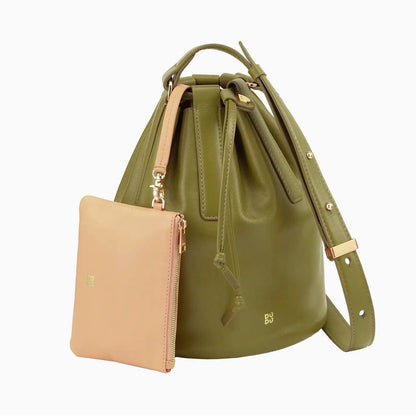 Borsa in pelle con coulisse piccola - VERDE OLIVA