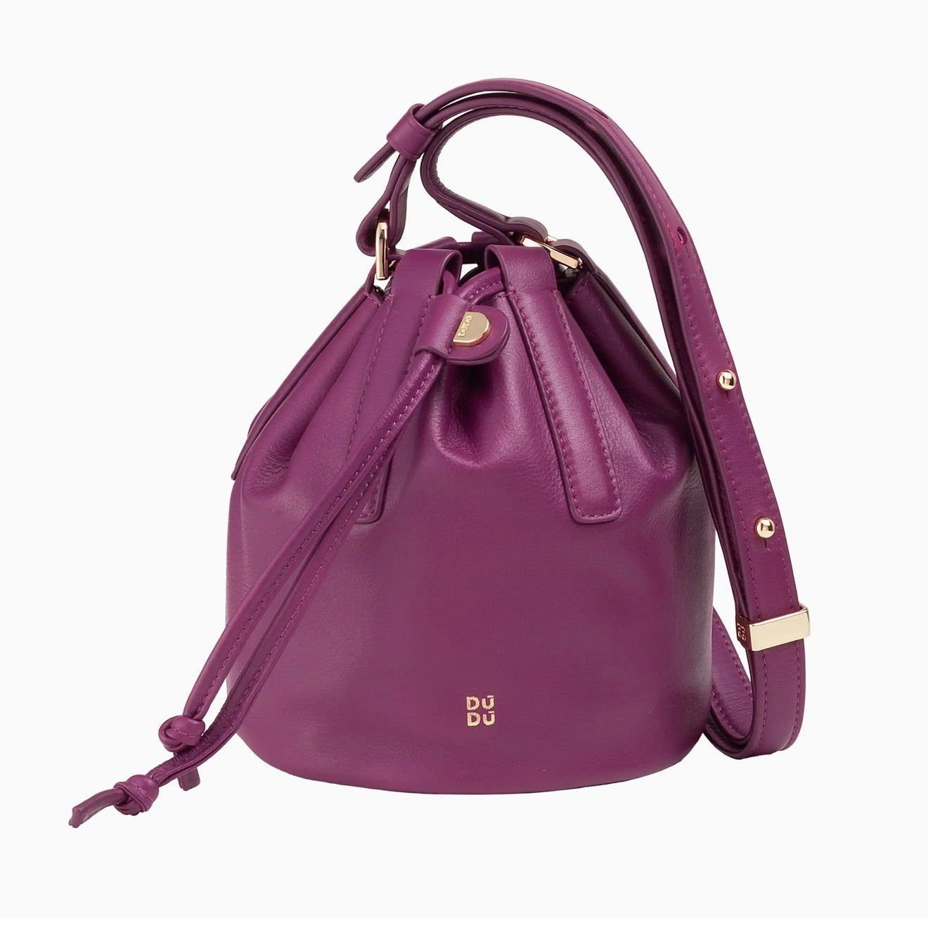 Borsa in pelle con coulisse piccola- FUCSIA