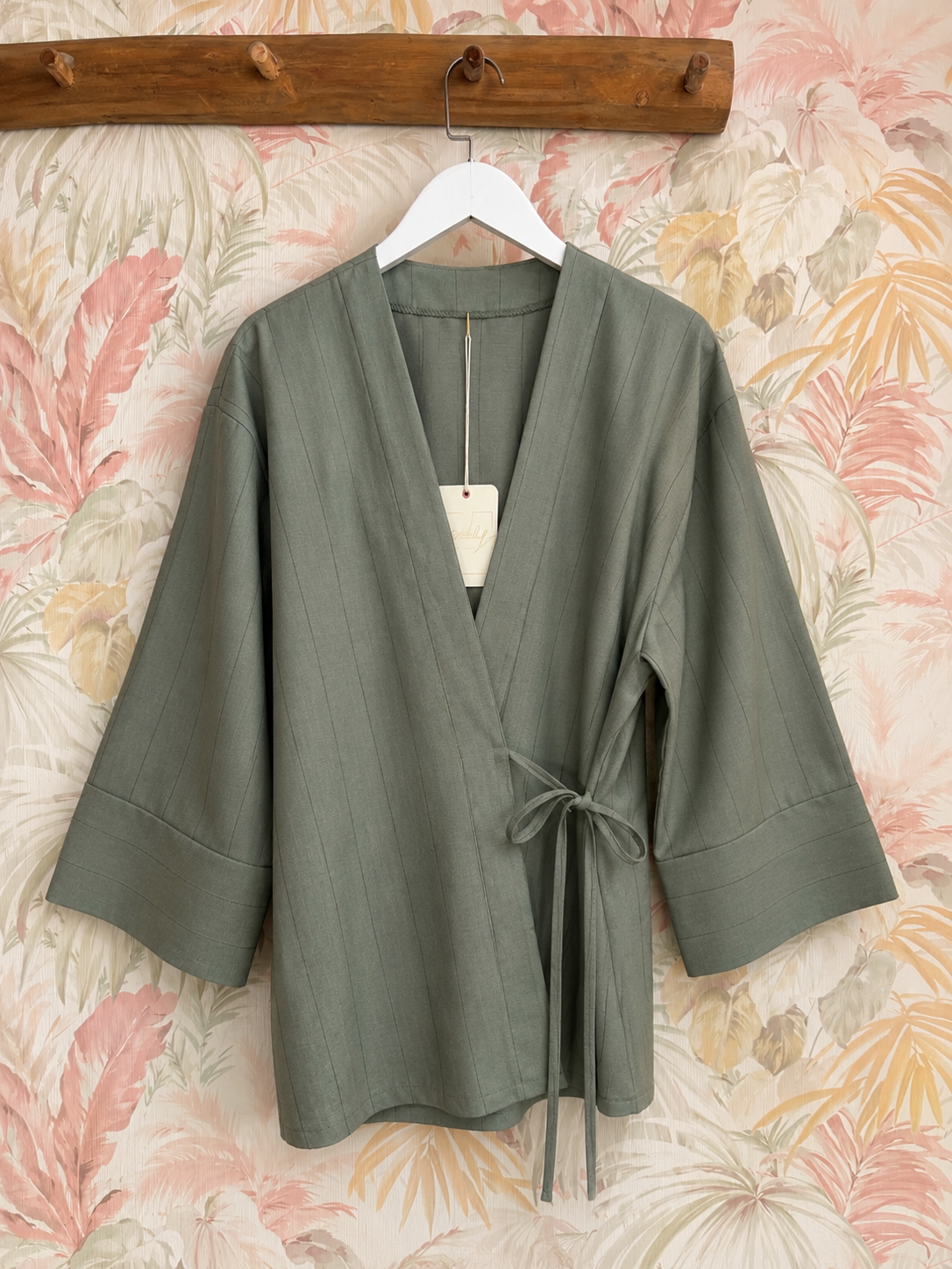 Kimono gessato con laccio - VERDE MILITARE