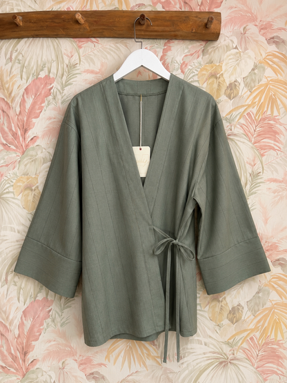 Kimono gessato con laccio - VERDE MILITARE