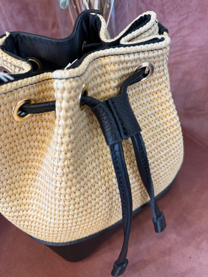 Borsa CINTHYA in pelle e rafia - NERO