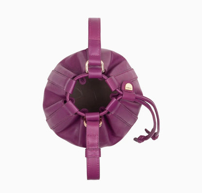 Borsa in pelle con coulisse piccola- FUCSIA