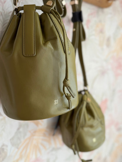 Borsa in pelle con coulisse - VERDE OLIVA