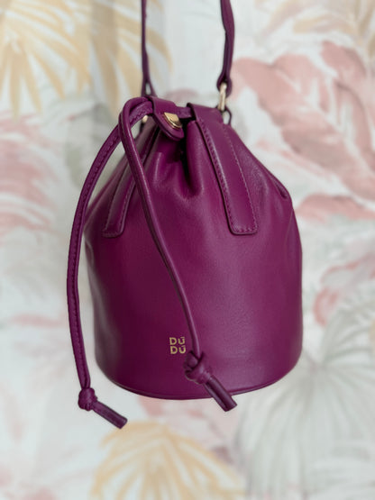 Borsa in pelle con coulisse piccola- FUCSIA