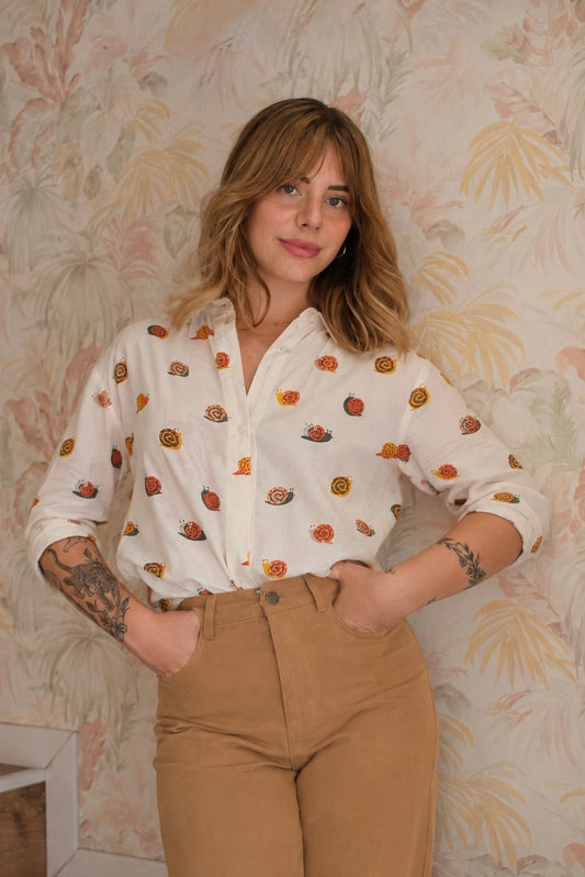 Camicia stampa lumache - ECRU
