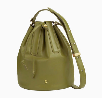 Borsa in pelle con coulisse piccola - VERDE OLIVA