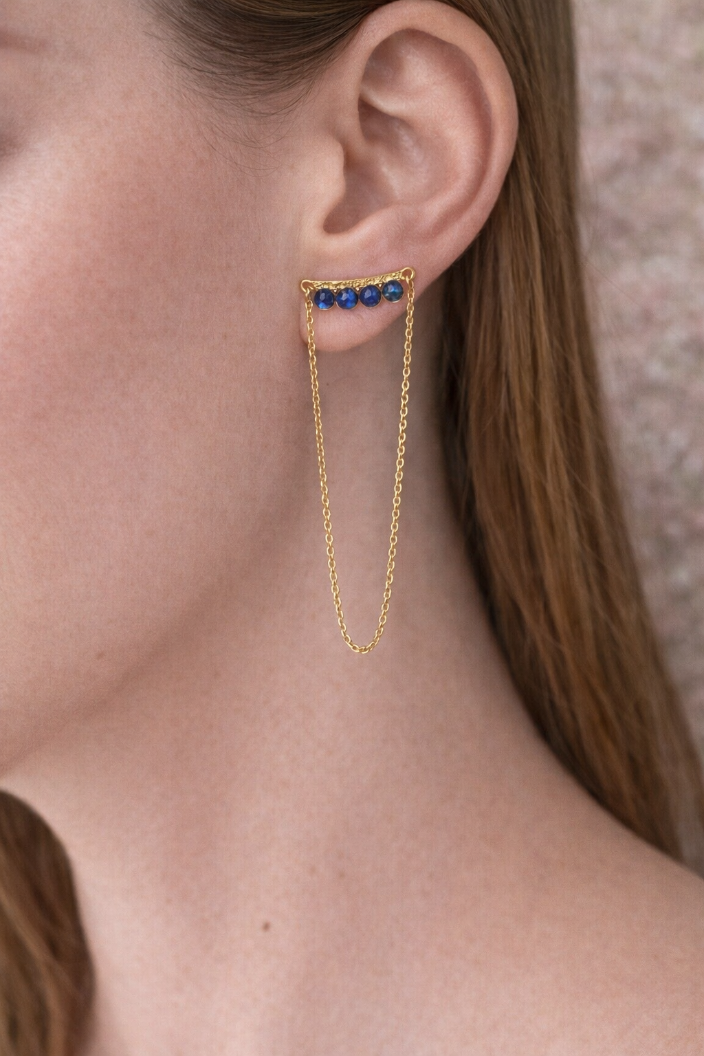 Orecchini con pietre e catenella - BLUE