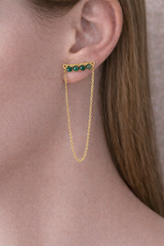Orecchini con pietre e catenella - VERDE