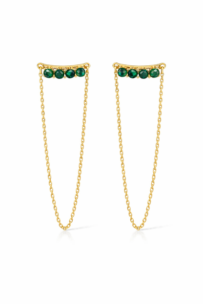 Orecchini con pietre e catenella - VERDE