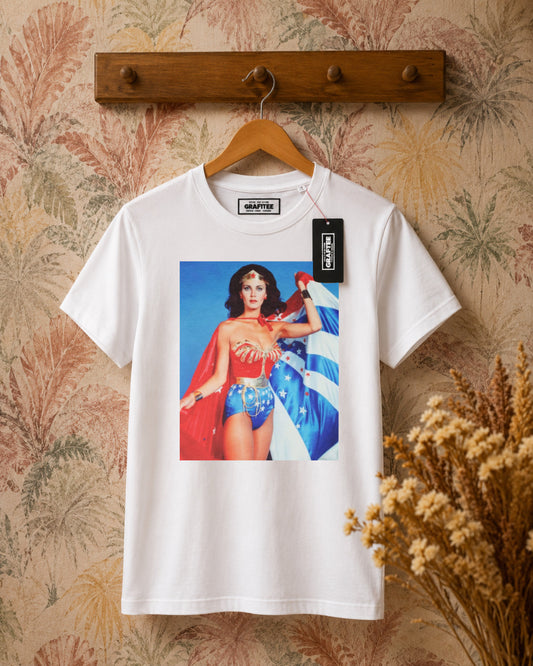 T-shirt stampa Wonder Woman vintage cinema - BIANCO