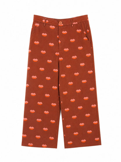 Pantalone fantasia labbra - MATTONE